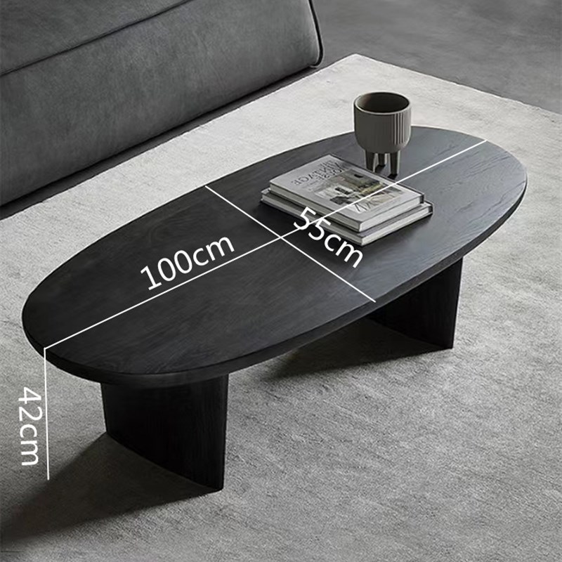 黑色实木茶几椭圆形北欧简约客厅家用小户型民宿侘Y寂风原木桌子