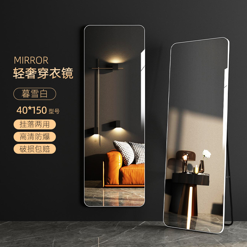 轻奢风网红全身镜子高级感落地镜家用壁挂式穿衣镜V女生卧室试衣