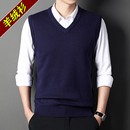 秋冬季100纯羊绒马甲中年V领无袖背心男鄂尔市针织羊毛衣坎肩