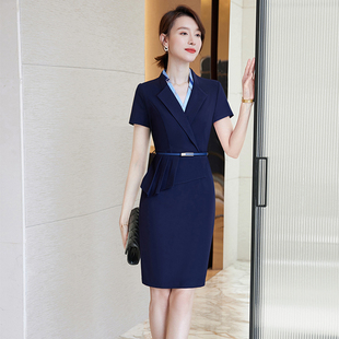 夏季职业连衣裙女气质收腰通勤上班西装裙柜姐售楼部珠宝店工作服