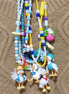 原创手作鸭子大白鹅彩色串珠项链