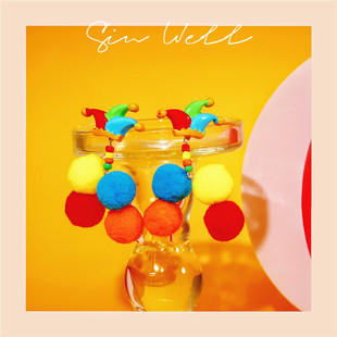 美少女手作耳饰原创反斗马戏团小丑夸张可爱彩球串珠毛绒耳钉耳环