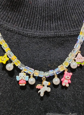 女kitty草莓熊独角兽派大星项链