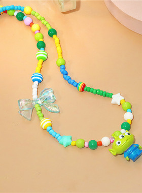 可爱三眼仔公仔吊坠手工串珠项链