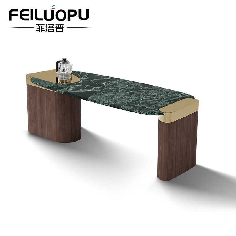 新中式普拉达绿奢石茶台家用阳台茶桌天然大理石高端泡茶桌椅组合