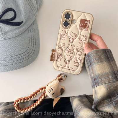 羽绒服可爱KT猫手绳适用小米15手机壳k80/note14皮质K70e/13小众K60创意红米K50女款12X防摔K40pro全包保护套