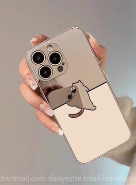 电镀可爱爬墙猫咪镜面oppoReno13手机壳Reno11/10新款高级感FindX8防摔Reno8/7补妆镜子6女创意硅胶9pro全包