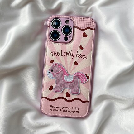 皮纹刺绣粉马oppoReno15手机壳FindX9/X8S+马年新款Reno14/13皮质Reno11pro高级感可爱7硅胶全包防摔10保护套