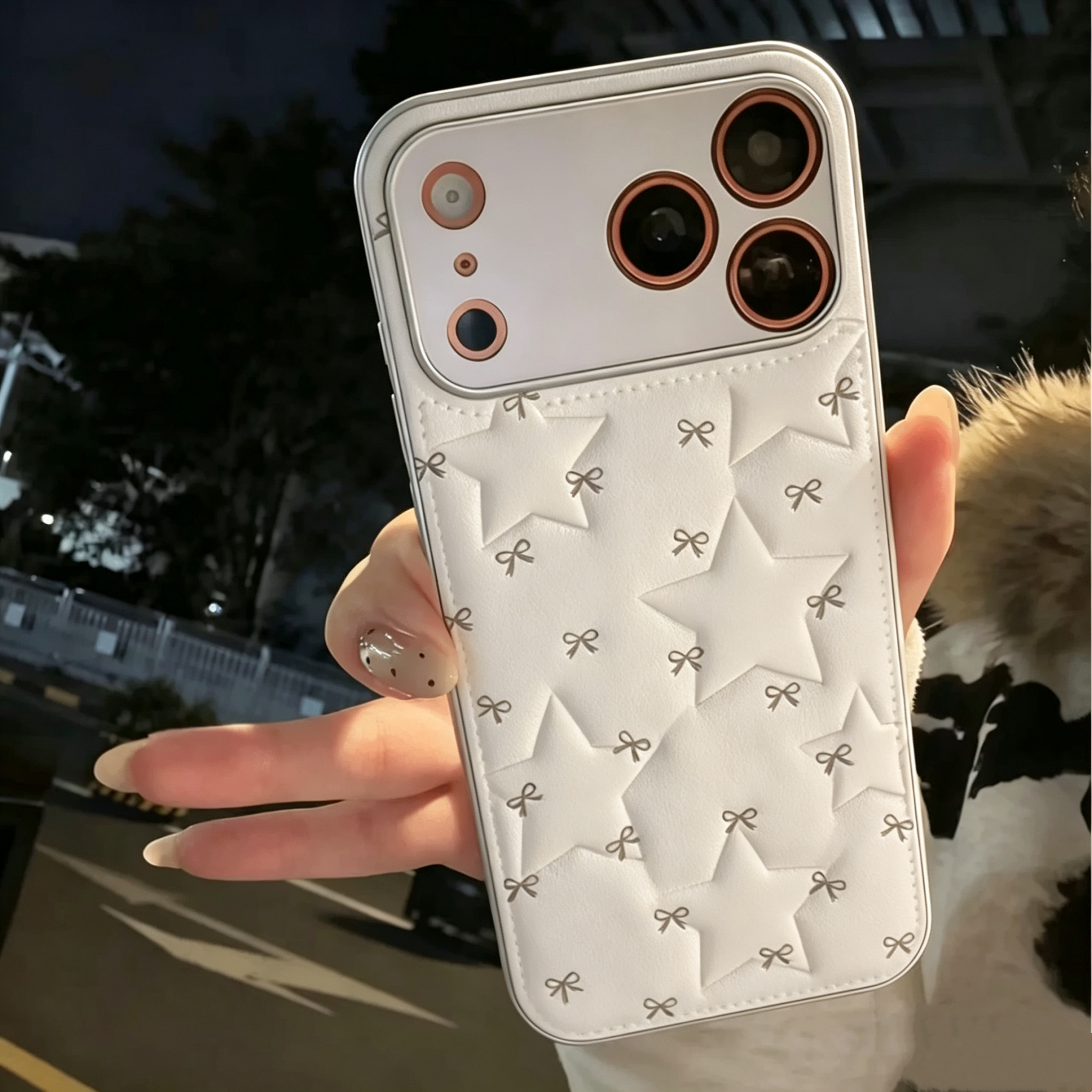 星星皮纹蝴蝶结适用苹果17/18promax手机壳iPhone16/15pm简约FindX9/X8气垫小米17pro硅胶华为pura90/80防摔