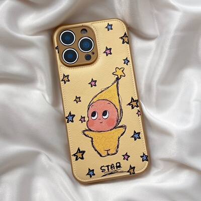 皮纹棕格星星人oppoReno15手机壳FindX9/X8S+新款Reno14/13皮质Reno11pro小众可爱7女6硅胶全包防摔10保护套