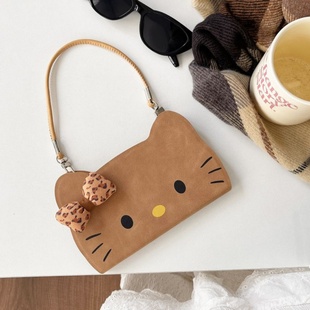 蝴蝶结凯蒂猫翻盖皮套vivoX300手机壳S30/X200S棕色新款X100插卡S19全包S17支架X90创意S18挂绳S20防摔S16pro