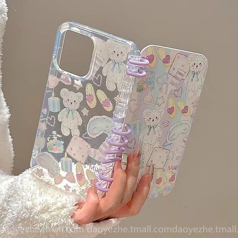 卡通涂鸦小熊适用华为mate70手机壳Pura80翻盖笔记本P60书本nova14创意13/12荣耀300支架P50/40pro防摔11女90