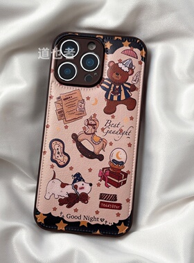 小熊星星木马oppoReno15手机壳FindX9/X8S+新款皮纹Reno14/13小众皮质11pro高级感可爱7硅胶全包防摔10保护套