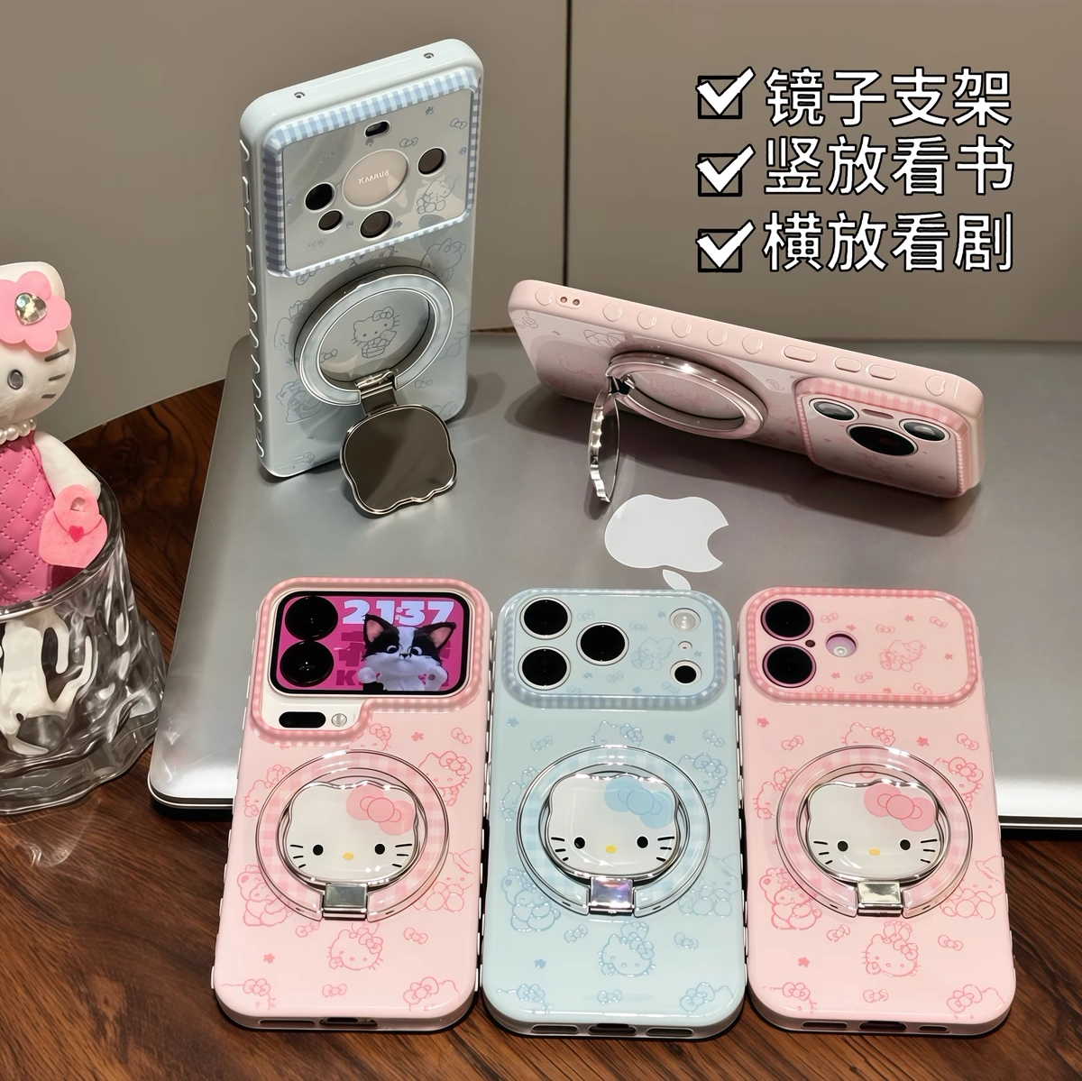 满屏猫咪适用苹果17/16promax手机壳iPhone15/14pm可爱镜面支架FindX9/X8小米17pro/13全包硅胶华为pura90/80图片