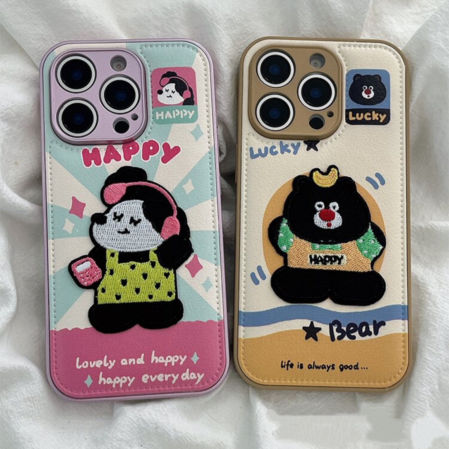 皮纹刺绣小熊小狗oppoReno14手机壳FindX9/X8S+新款Reno13/11皮质Reno9/8pro可爱女7/6硅胶全包防摔10保护套