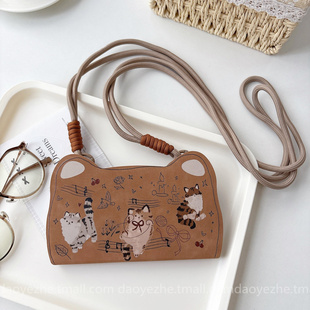 棕色复古涂鸦猫咪翻盖皮套vivoX300手机壳S30/X200S新款X100插卡S19全包S17支架X90创意S18挂绳S20防摔S16pro