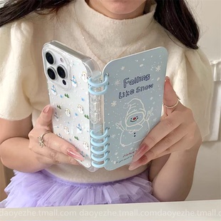 可爱雪人翻盖笔记本适用小米17promax手机壳K80 K70小众趣味书本壳14小众K60创意支架红米Turbo4防摔13 15新款