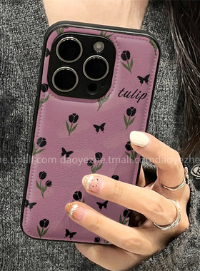 小众温柔少女紫色黑花朵oppoReno15手机壳FindX9/X8S+新款Reno14/13高级感10皮质Reno9防摔11硅胶7pro全包5K