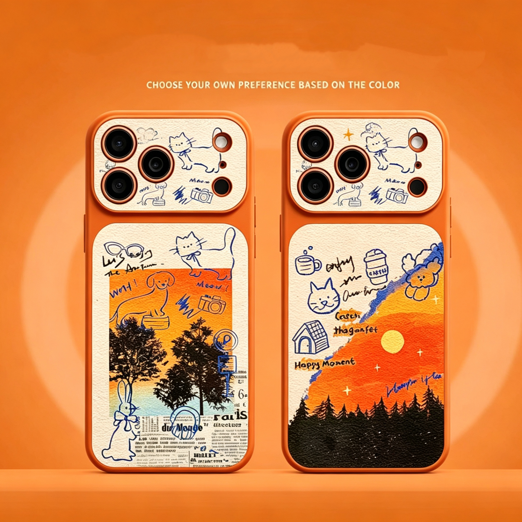 橙色日落皮纹适用苹果17/16promax手机壳iPhone15创意14pm大视窗FindX9/X8小米17全包13防摔华为pura90/80pro图片