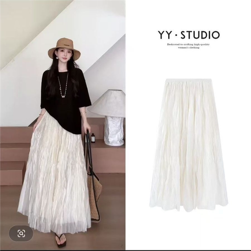 YYstudio【月痕掠昴】2026 夏松紧褶皱流光浪漫显瘦半身裙YY-5848