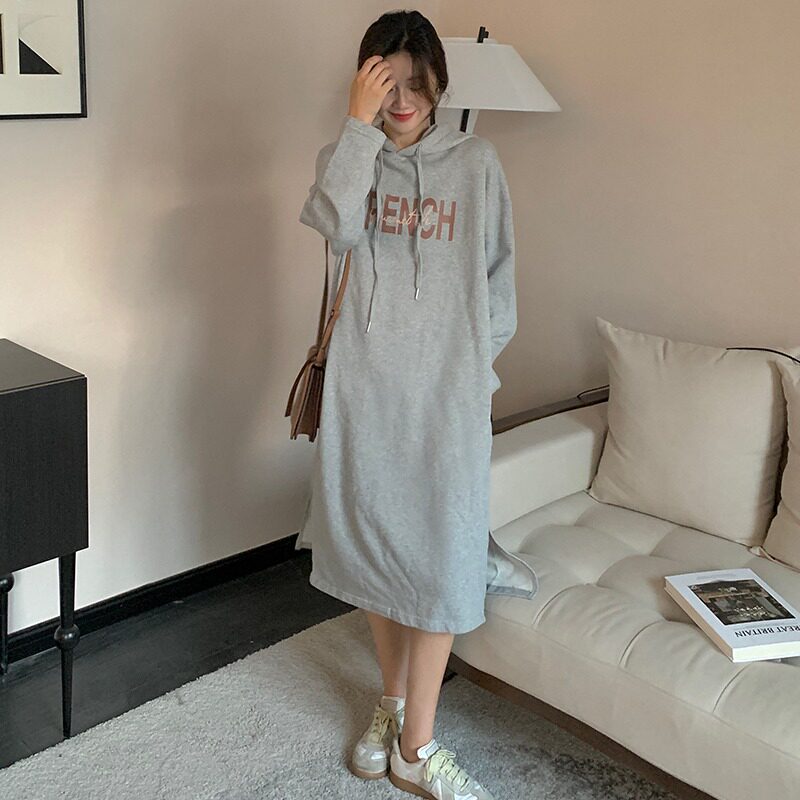 实拍加绒3057卫衣裙长款宽松克慵懒卫衣过膝大65加厚女270风