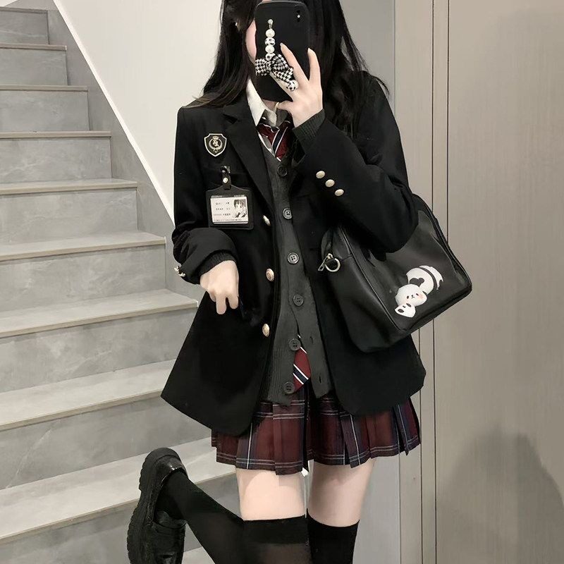 jk制服黑色小西装外套女学院风三粒扣西服
