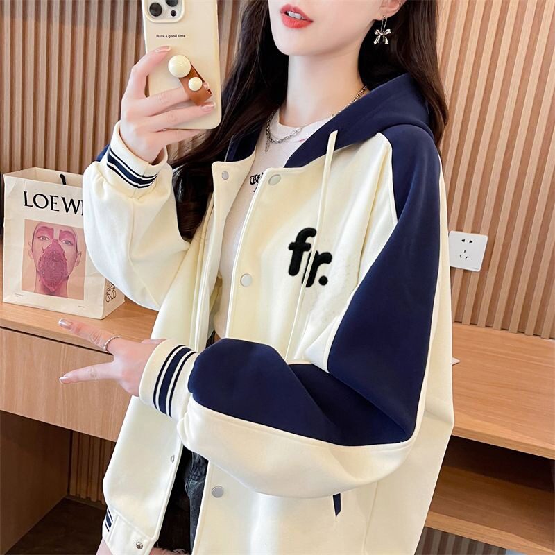 8275牛奶丝连帽甜美中长款新款外套秋冬女衣服复合华棉上宽松实拍
