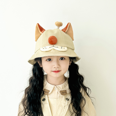 儿童帽子春秋卡通猫咪女童渔夫帽