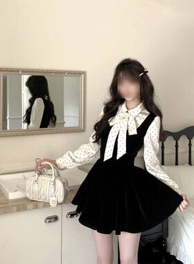 秋季女装法式连衣裙子富家千金高级感韩剧穿搭盐系轻熟两件套装裙