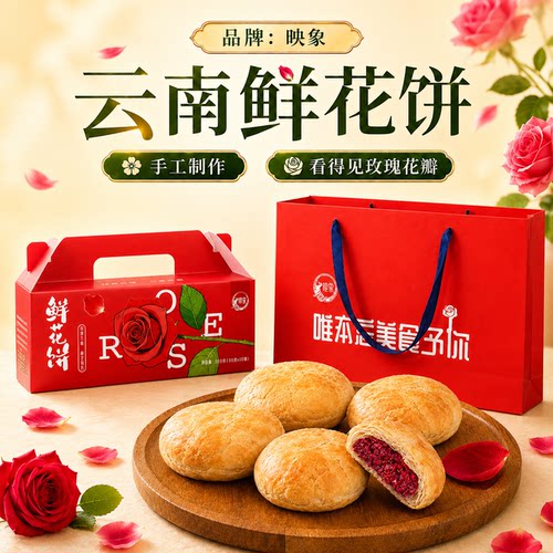映象云南鲜花饼礼盒装300克手工云南正宗鲜花饼经典玫瑰花饼中秋