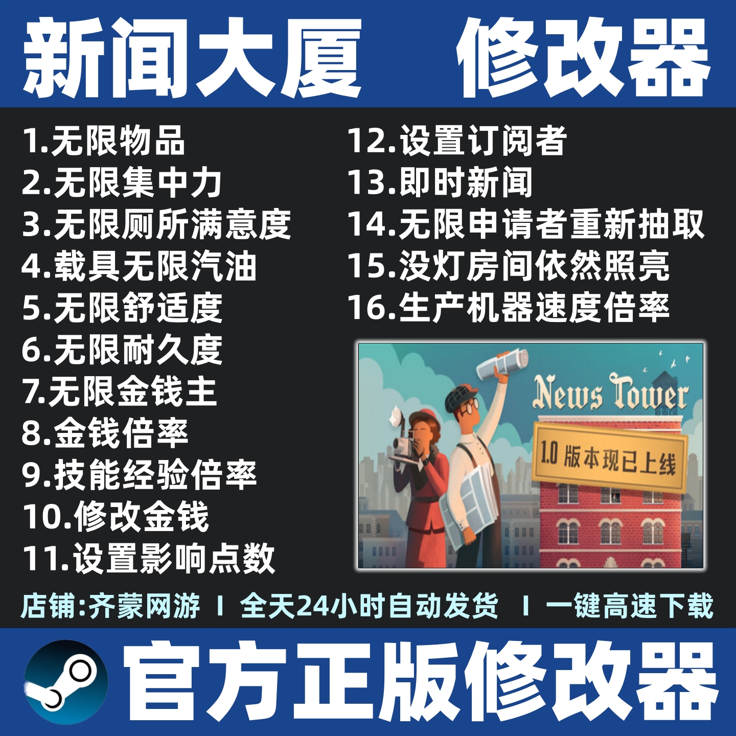 新闻大厦修改器辅助魔法科技 新闻塔修改器News Tower修改器Steam