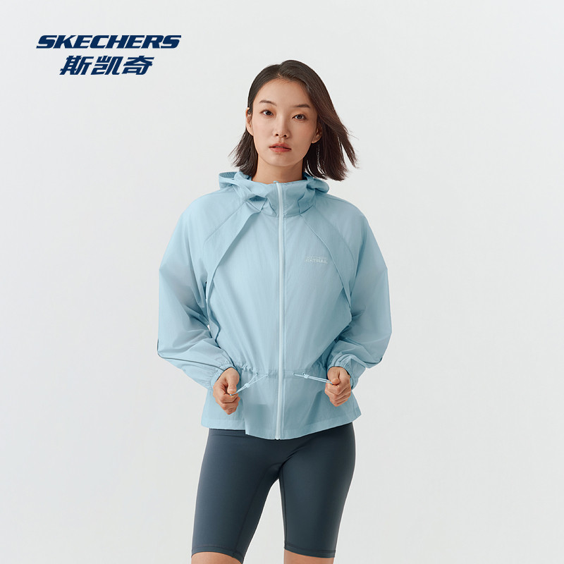 Skechers斯凯奇春季女款宽松梭织运动服薄款反光时尚连帽防晒外套图片