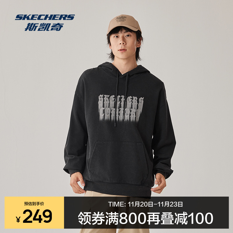 斯凯奇连帽卫衣2025秋季中性款套头宽松舒适实用帽绳标识印花设计