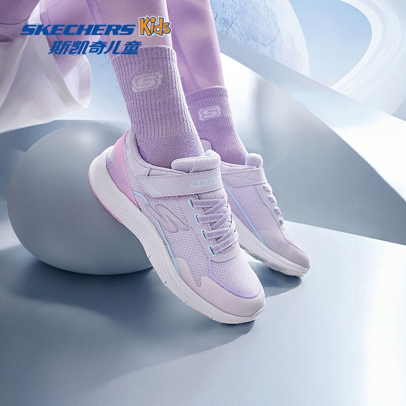 Skechers斯凯奇童鞋中大童女童镭射魔术贴网面透气轻盈休闲运动鞋