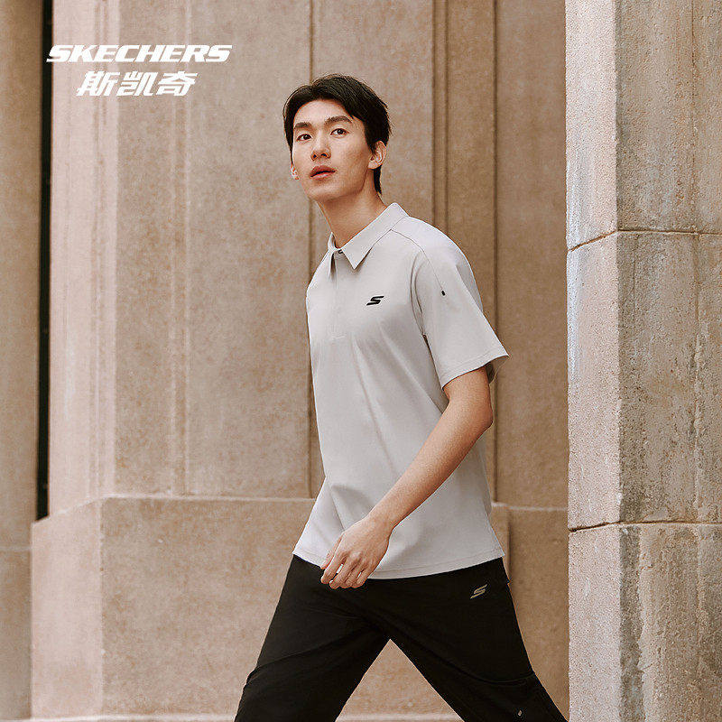斯凯奇正品男士柔软面料科技吸湿速干防晒运动POLO衫休闲运动上衣