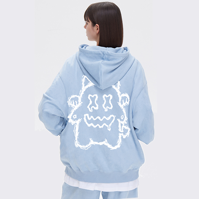 mbd小恶魔笑脸国潮卫衣秋季街头宽松仿麂皮开衫外套情侣套装上衣