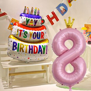 速发孩生日数字气球拍照色具粉布儿童1-18周岁家庭派对装饰场景道