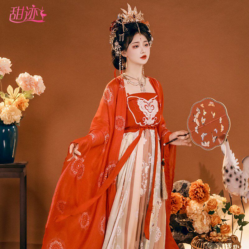 速发2025新款汉服唐制一片式诃子裙红色嫁衣仙气飘逸古风古装春
