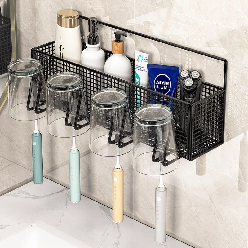 速发牙刷架子置物架挂架口杯牙缸纳子壁挂式收杯漱牙杯电动刷牙卫
