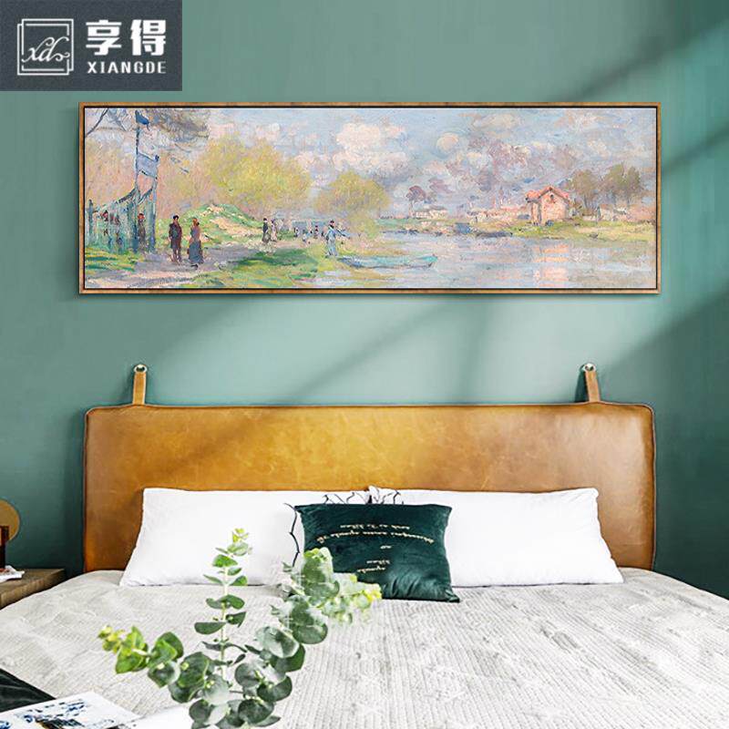 莫奈卧室床头画印象派简约客厅装饰画梵高名画挂画横版现代北欧风