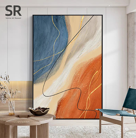 现代轻奢客厅装饰画抽象莫兰迪橙色沙发背景墙挂画落地画玄关壁画