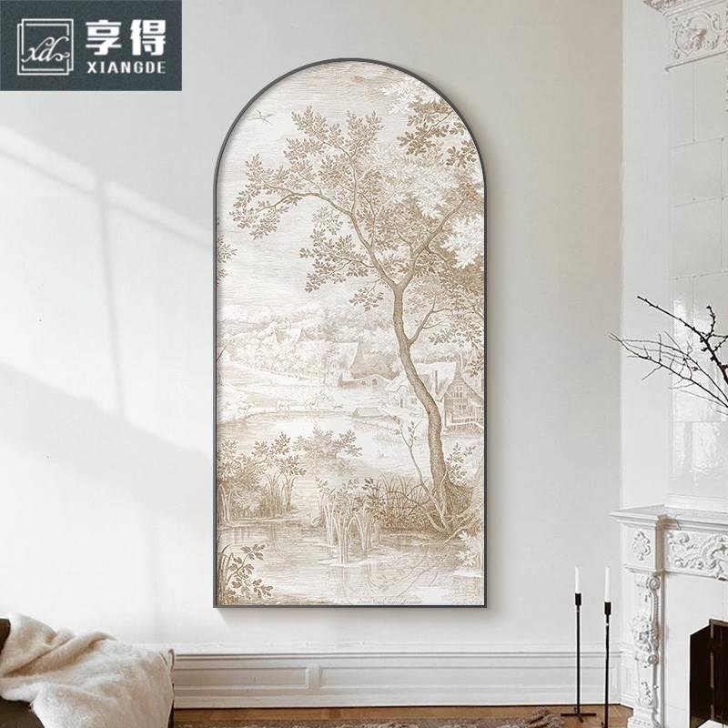 法式拱形玄关装饰画复古走廊过道挂画中古风现代轻奢高档壁画玄幻
