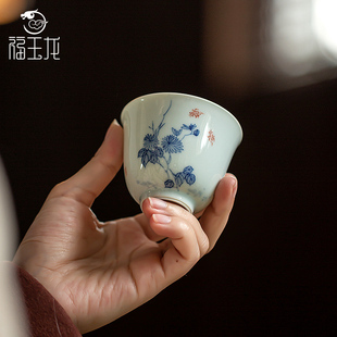福玉龙景德镇手绘梅兰竹菊茶杯高档单个主人杯品茗杯陶瓷功夫茶杯