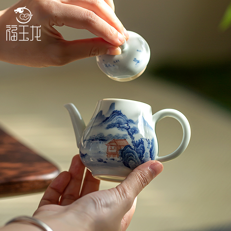 福玉龙景德镇手绘青花陶瓷小茶壶
