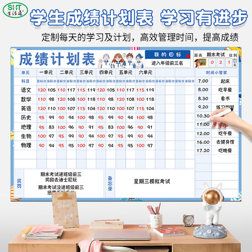 暑假学生成绩计划表自律打卡墙贴