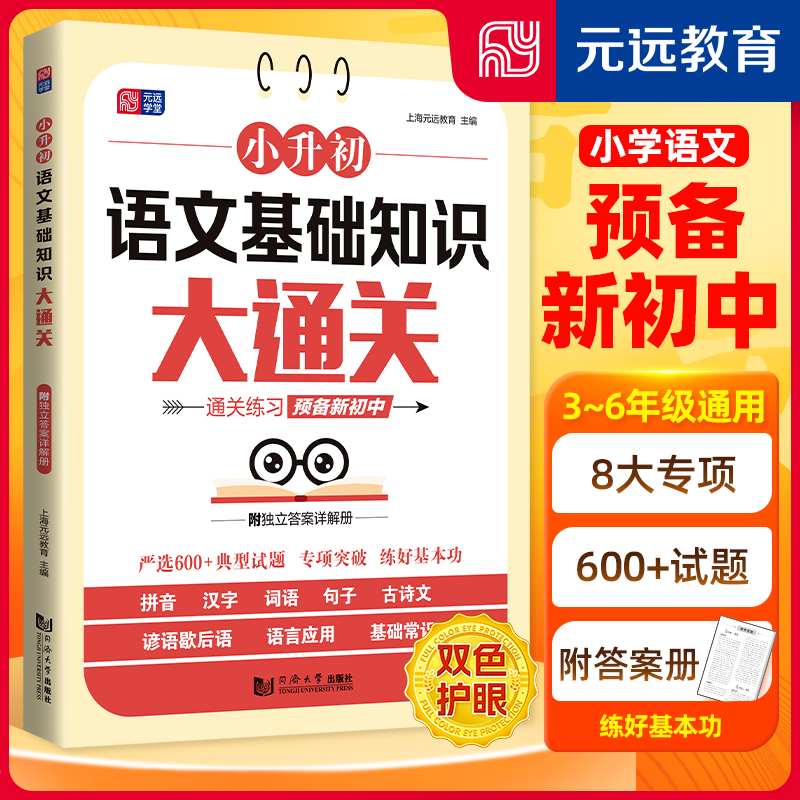 小升初 语文基础知识大通关 小学语文总复习 3～6年级语文专项训练 通关练习 预备新初中 元远教育 同济大学出版社