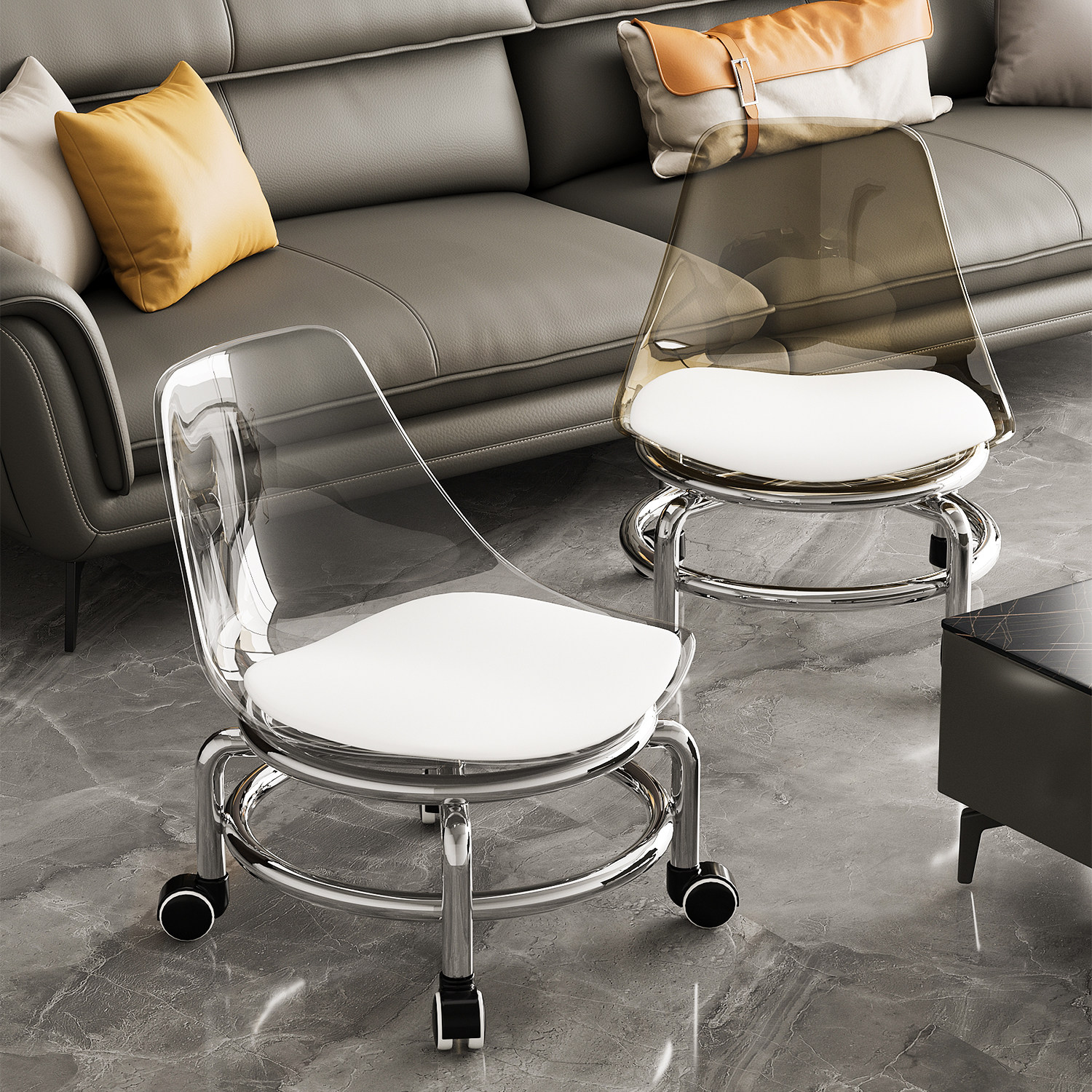 滑轮矮凳家用亚克力万向轮小凳子美缝靠背椅儿童小板凳客厅沙发凳,住宅家具,矮凳,淘宝优惠券,粉丝福利购,淘宝优惠卷