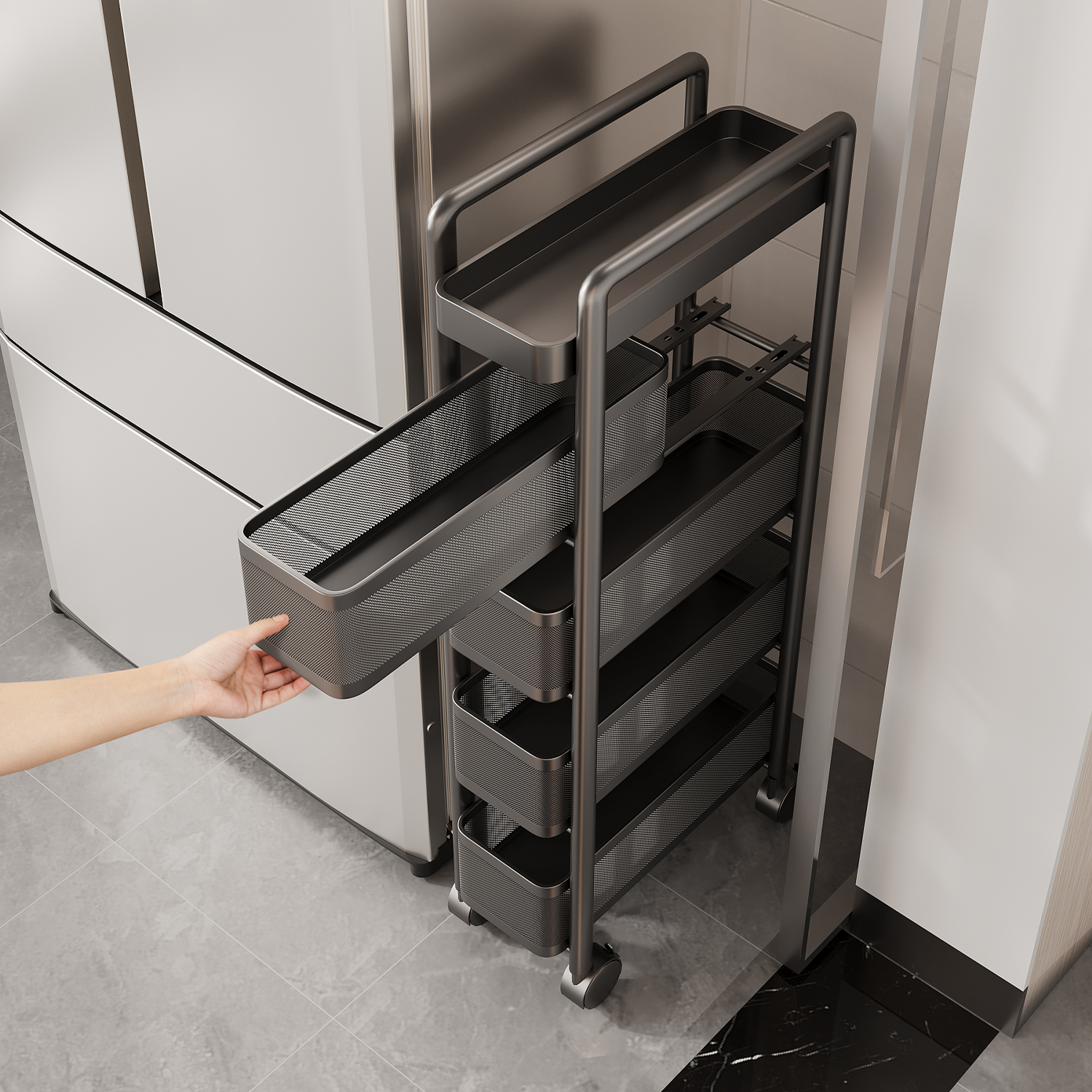 厨房夹缝置物架极窄缝隙门后收纳架家用可移动多层架子多功能储物