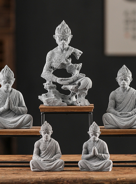 青砂石齐天大圣大胜归来孙悟空鱼缸水族造景茶玩茶宠桌面装饰摆件