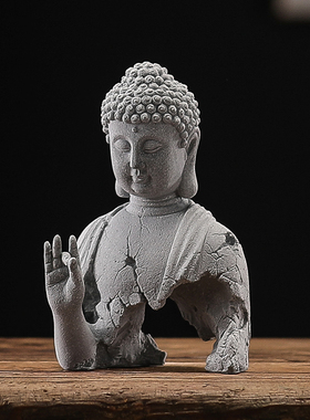 中式青砂石释迦摩尼佛如来佛像鱼缸造景园艺桌面茶室茶宠装饰摆件